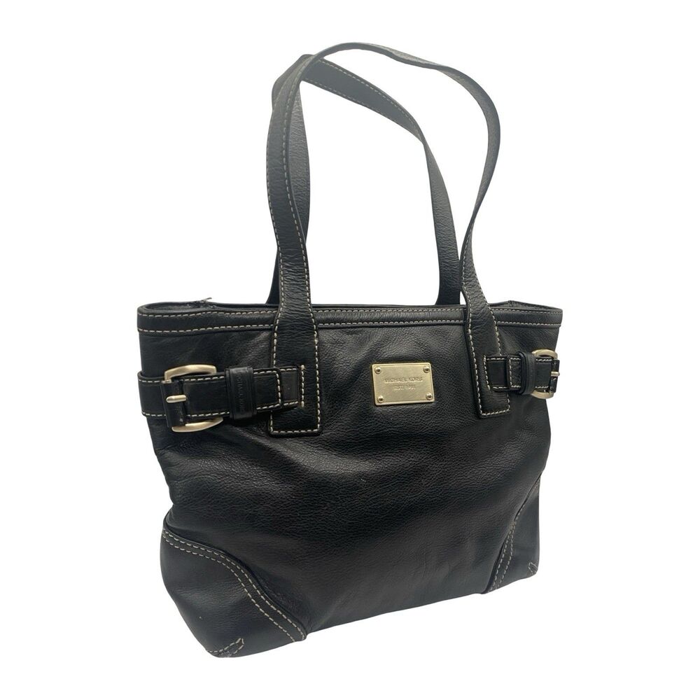 Vintage Michael Kors Black Pebbled Leather Tote Satchel Shoulder Bag Y2K EUC